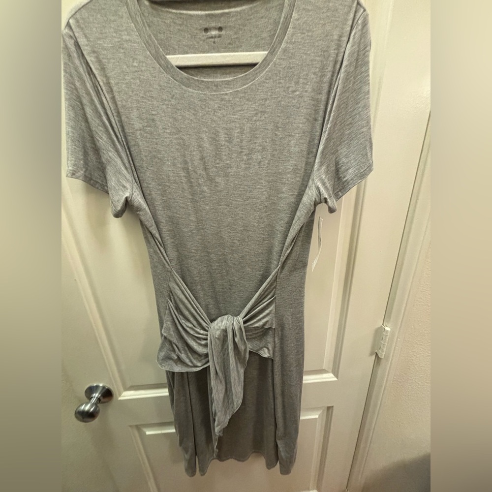 NWT Short-sleeved grey front-tie knee-length tee shirt dress Three Dots XL